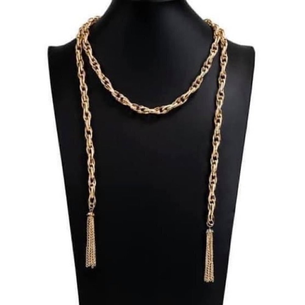 Paparazzi Gold-Tone Chain Earrings and Scarf Necklace Set - Picture 2 of 8
